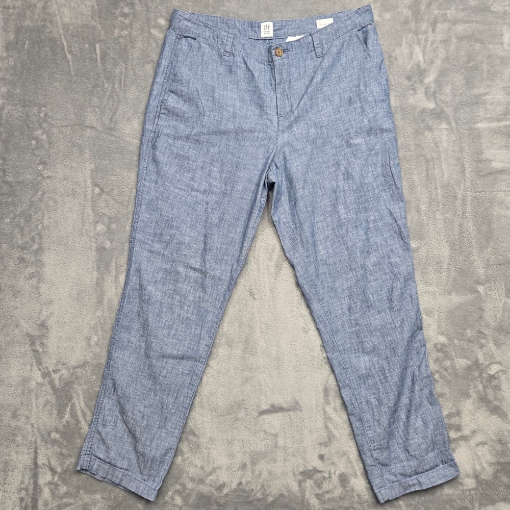 VTG Gap Girlfriend Khaki Pants Womens Size 12 Blue Cotton Chambray Tapered Leg